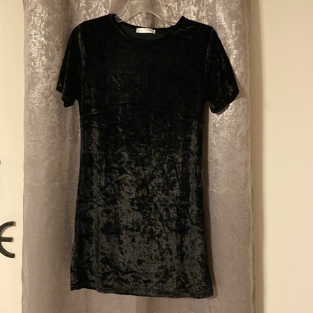 Black crushed velvet mini dress